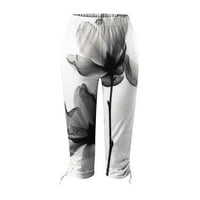 Ženske casual obrezirane hlače opušteno fit modni ispis elastični struk ravnoj duksevi Udobne lagane