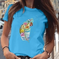 Vegersell ženski kratki rukav na majici za rublice za žene djevojke plus veličina perjemska majica kratkih rukava majica bluza scoop vrat kratki rukav ljetni casual top stil b34707, plavi xxl
