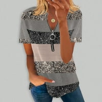 Ženska novost Tiskanje V-izrez patentni zatvarač kratkih rukava Majica TOP Ljetni modni casual labav