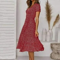 Mgohoen ženske ležerne ljetne cvjetne haljine s kratkim rukavima duboki V izrez midi haljina xxl