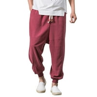 Muški duksevi muškarci pamučne posteljine čvrste elastične struine casual pantalone nacrtavaju sredinu hlače sa džepovima
