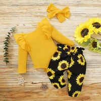 Novorođenčad dječje djevojke odjeća od odjeće s rofther rukavama ruffle rukava, cvjetna hlače Djevojka