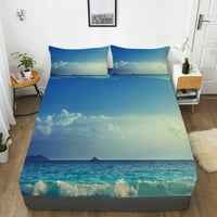 Posteljina morskog krajolika Plava opremljena lima sa jastukom visokokvalitetni kućni tekstil, twinxl