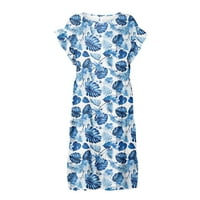 FOPP Prodavač Ženski okrugli vrat Ležerne prilike kratkih rukava ruffle-trim ljetne haljine plave l
