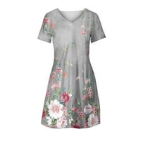 Ress za žene Slatki cvjetni kratki rukav V izrez Casual Loot Fit Flare haljina plaža Mini haljina Thirt haljina