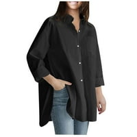 Ženske vrhove bluza Žene Ležerne prilike s dugim rukavima, čvrste majice V-izrez Modni crni l