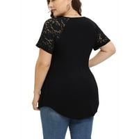 Ženski vrhovi ženska tunika V-izrez kratki rukav dame bluze od majica čvrstog lanca za žene crna xxxl