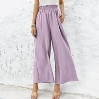 Pantalone za žene trendi široki noga visoki stručni pamučni pantaloni palazza s džepovima hlače