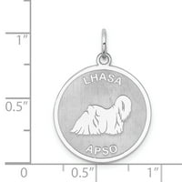 Sterling srebrna rodijum-prekrivena LHASA Apso Disk šarm izrađen u Sjedinjenim Državama QC2693