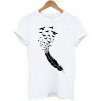 Stamzod Womens Ljetni vrhovi modni kratki rukav majica za perje Ispiši casual top tee bluzu za bluzu