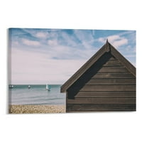 Drvena kuća na plaži Platno Zidna umjetnost s uokvirenim, horizontalnom verzijom Galerija Wrap modernog