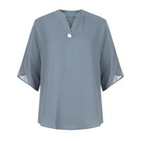 Kakina s majice za žene plus veličine šifon kratki rukav V-izrez Čvrsti labavi vrhovi bluze labavi majice