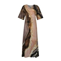 Clearsance Ljetne haljine za žene tiskane V-izrezom Maxi Dužina gležnjanja Leisure Haljina dužine lakta