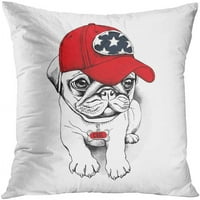 Baseball Pug štene u crvenoj kapici sa šarm šeširkom crtež crtež nacrtano bacanje jastučnice poklopac