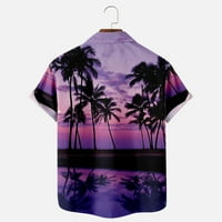Muška havajska majica kratkih rukava Tropičko palminsko stablo zalazak sunca Ispisano dugme Down Summer