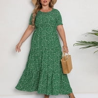 Lopecy-Sta Maxi haljina za žene za žene kratki rukav okrugli vrat zeleni - 5xl