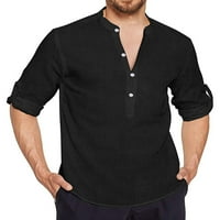 Capreze Muška Tunička košulja dugih rukava Henley izrez košulja Redovna fit bluza Dugme dolje crni xs
