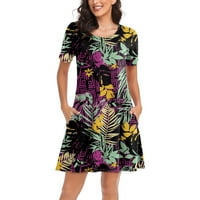 Ljetne haljine za žene kratki rukav a-linijski iznad koljena za slobodno vrijeme okrugle dekolte cvjetna