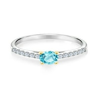 Gem Stone King Srebrna i 10k žuti zlatni ženski angažman prsten za prsten s švicarskim plavim Topazom
