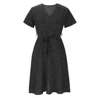 Ležerna haljina za žene Ljetna haljina V izrez Solid Boja Polka Dot Print Haljina kratkih rukava čipka
