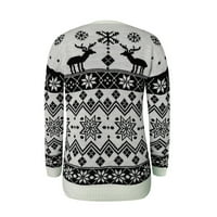 Ženska moda O-izrez Božićni tisak Udoban duge rukavi labavi džemper TOP Ležerne prilike Comfy Slim ugradni