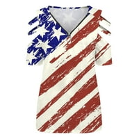 Američke zastave Vrhovi za žene T majice hladno rame Patriotssexy V izrez Zip kratki rukav Tunik 4.