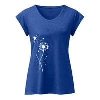 Košulje za žene s kratkim rukavima V-izrez TUNIC Bluza Ties Solid Print Blue XL