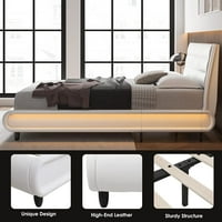 Tapacirani okvir za tapecirani krevet s pametnim LED-om PU niski profil platforma za rub s podesivim uzglavnim osvetljenjem modernog madraca sa drvenim letvicama Sync sa muzikom (W