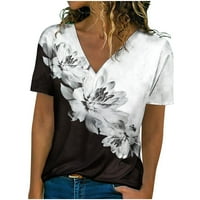 JMntiy ženske kratke majice s kratkim rukavima s V-izrezom tiskane ljetne bluze vrhovi plus veličine