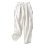 Posteljine Hlače Žene Ljeto Capris High Strux, Ležerne pantalone sa džepovima Bijela M je