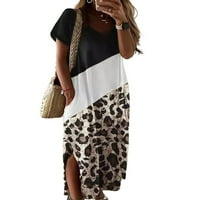 Beiwei Women Ljeto Plaža Sundress V izrez Long Maxi haljine kratki rukav Torbu za majicu Seksi dame Leopard Print Kaftan Khaki 4xl