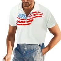 Muške polo majice proljeće i ljetni modni labavi rever sa patentnim zatvaračem 3D Digitalni tisak Dan majica za neovisnost bijela xxxl