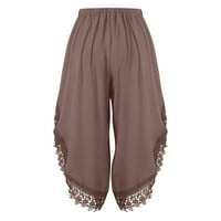 Žene ljeto obrežene pantazzo široke pantalone za noge čipke Trouse Comfort Solid Flowy Elasticy struk