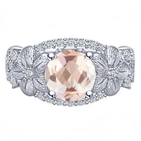 2. Karatni okrugli oblik simulirani morganit i prirodni dijamantski cvjetni vjenčani prsten 14K čvrsta