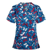 Ženske košulje Žene kratki rukav V-izrez V-izrez Radna bluza Plavi XL
