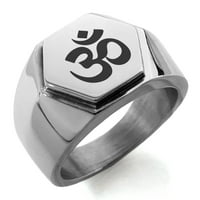 Nehrđajući čelik Sacred Sanskrit Om ugravirani šesterokutni šesterokutni sjajni prstenski prsten