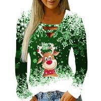 Štedne ženske božićne majice Choker V-izrez Slatka reser snježna pahuljica grafički ispis dugim rukavima