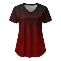 T majice za žene labavi fit modni gradijentni ispis kratkih rukava V izrez za odmor Radna jednolika
