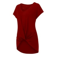 Yyeselk Womens Ljeto nisko rezanje Tors Dressy Twist Prednji duboki V-izrez Ruched majice Pure Color