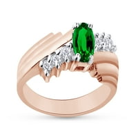 Ovalni oblik Prirodni dijamant i simulirani smaragd u 14K ružin zlato preko srebrne prstene od srebra 12