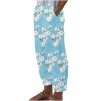 Ecqkame Ljetne hlače za žene čišćenje Žene ljetne casual labavo prozračne modne džepove štamparske pantalone