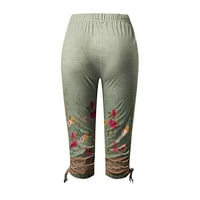 Ženska elastična visoka struka lagana strana crtača cvjetni print salonske hlače casual obrezive hlače