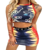 Blotona ženska gradijentna outfit Set tiger Print Rezervoar gornje Bodycon Mini suktni set
