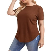 Ženska rust smeđa obična okrugla vrat kratkih rukava plus majica kratkih rukava