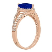 1.2ct Marquise Cut simulirani plavi safir 14K ružičasto zlato Angažovanje halo prstena veličine 6