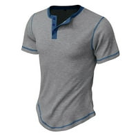 Majice mišića za muškarce veliki i visoki obični fit casual ljetni gumb V izrez Henley majice Trendy Solid Color Workout majica majica Grey M