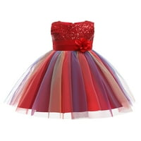 Canrulo Kids Girls Forref Duct Cvjetni strojevi okrugli ovratnik Princess haljina bez rukava Crvena