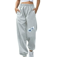 Amtdh Ženska trendypants Cleance cvjetni print Jogging Sportski vučni kantal elastični struk ravne hlače