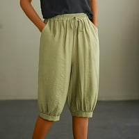 TOQOT juniors kratke hlače - baggy visoki stručni povremeni pamučni posteljine ženske kratke hlače zelena