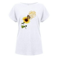 Majice kratkih rukava za žene labave ugrađene ležerne tunike Ljetni cvijet Print Comfy bluza bijela